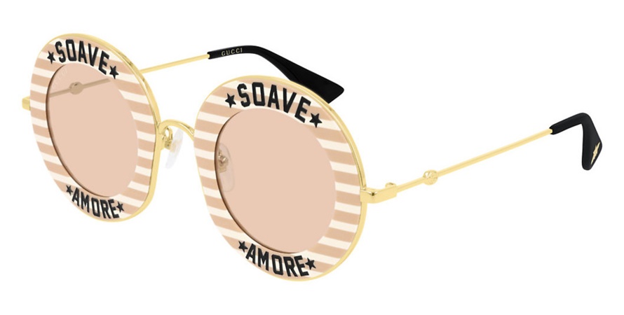 משקפי שמש גוצ'י לנשים Maison De L'Amour GG0113S ורוד, זהב, לבן עגולות